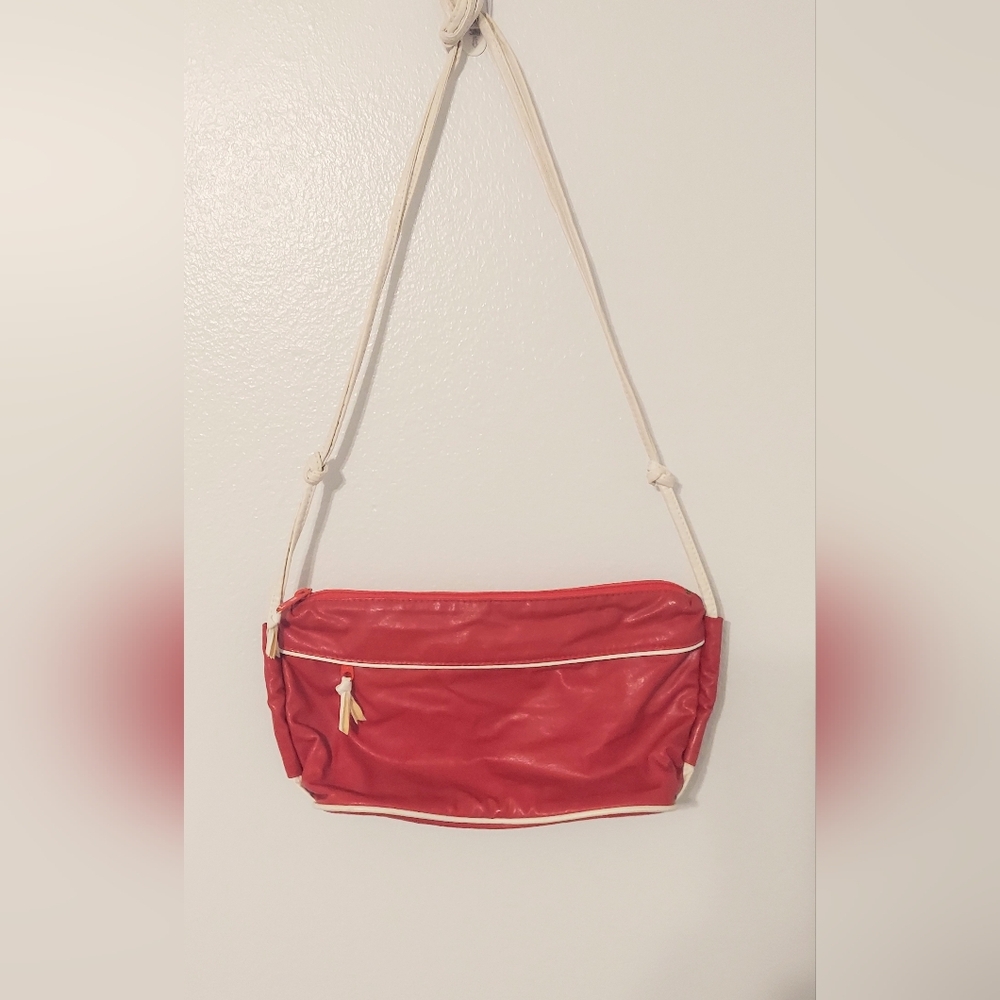 Rare Vintage Red Faux Leather Crossbody Bag By Fashion Right
